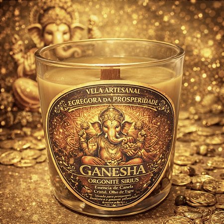 ✨ Vela Energizada Ganesha – Canela com Olho de Tigre – Prosperidade & Abertura de Caminhos 8x8 cm