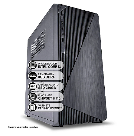 Computador Intel i3-6100 8GB SSD 240GB Gabinete com Fonte