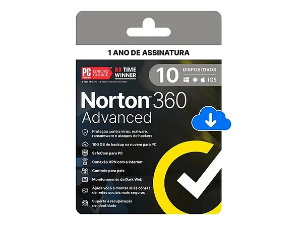 Antivírus Norton 360 Advanced 10 dispositivos 12 meses ESD - 21447601