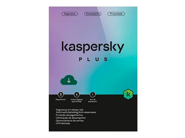 Antivírus Kaspersky Plus BR 3 dispositivos 1 ano ESD - KL1042KDCFS