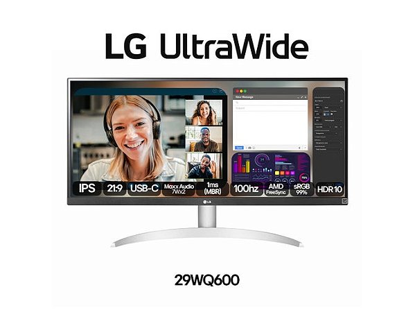 Monitor LG 29" UltraWide 100Hz 1ms FHD Branco - 29WQ600B-W.AWZM