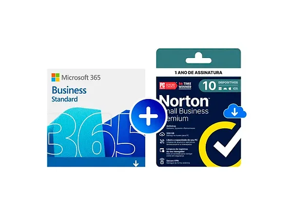 Microsoft 365 Business Standard ESD + Norton Small Business Premium ND 2.0 500GB 1 usuário 10 dispositivos 12 meses - KLQ-00219B