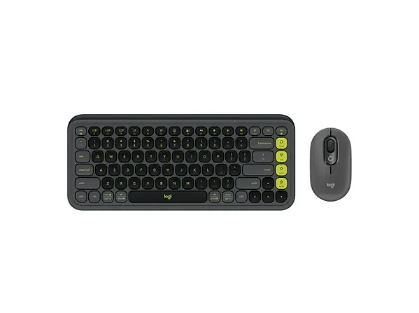Kit Teclado e Mouse Logitech Pop Icon Cinza e Verde Sem Fio - 920-013056