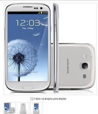 Smartphone Samsung Galaxy SIII Android 4.0, Câmera principal de 8 MP c/ flash, Câmera secundária de 1.9 MP, 3G, Wifi, GPS, 16GB de memória interna, Grava e reproduz vídeos em Full HD(1080p), Display Super Amoled HD,4.8", Quad-Core1.4 Ghz, Branco