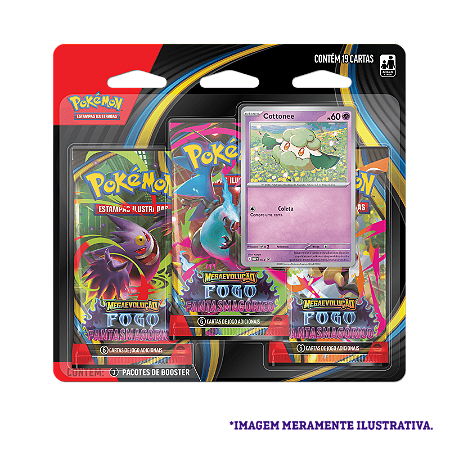 Blister Triplo Pokémon Cottonee ME02 fogo Fantasmagórico - Copag