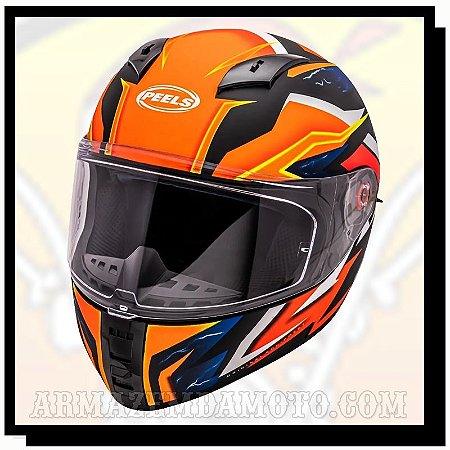 CAPACETE ICON PISTA LARANJA E PRETO FOSCO COM ÓCULOS FUMÊ INTERNO