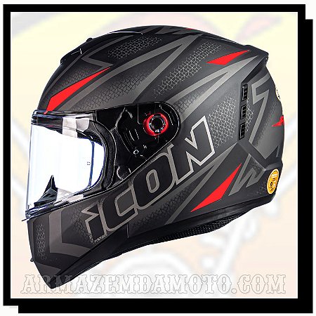 CAPACETE ICON 23 FAST PRETO FOSCO E VERMELHO