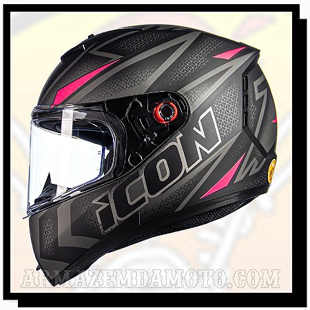 CAPACETE ICON 23 FAST PRETO FOSCO E ROSA