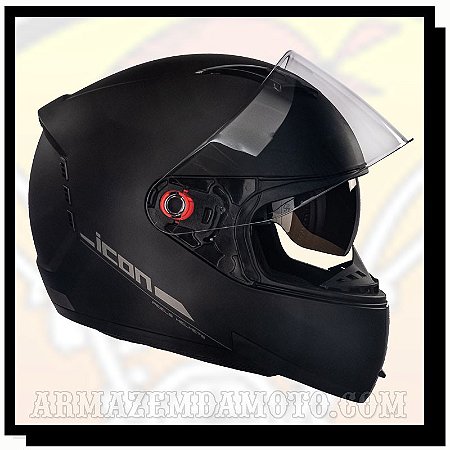 CAPACETE ICON CLASSIC PRETO FOSCO COM ÓCULOS FUMÊ INTERNO