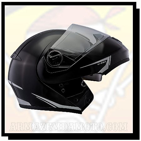 CAPACETE ESCAMOTEÁVEL U-RB2 CLASSIC PRETO BRILHO