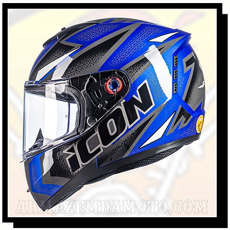 CAPACETE ICON 23 FAST AZUL METALICO E BRANCO