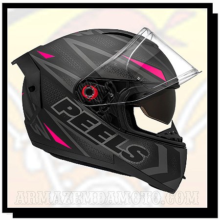 CAPACETE ICON PRO FAST PRETO E ROSA FOSCO COM ÓCULOS FUMÊ INTERNO