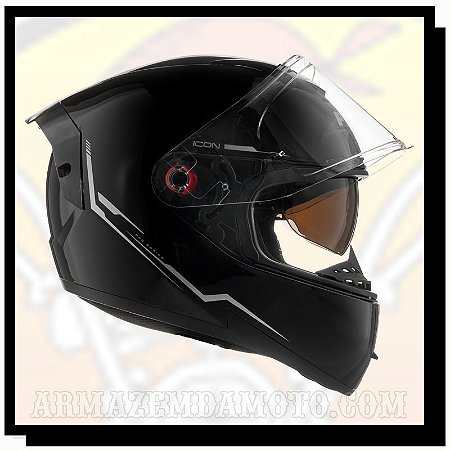 CAPACETE ICON PRO NKD PRETO BRILHO COM ÓCULOS FUMÊ INTERNO