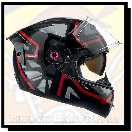 CAPACETE ICON PRO RUSH PRETO E VERMELHO COM ÓCULOS FUMÊ INTERNO