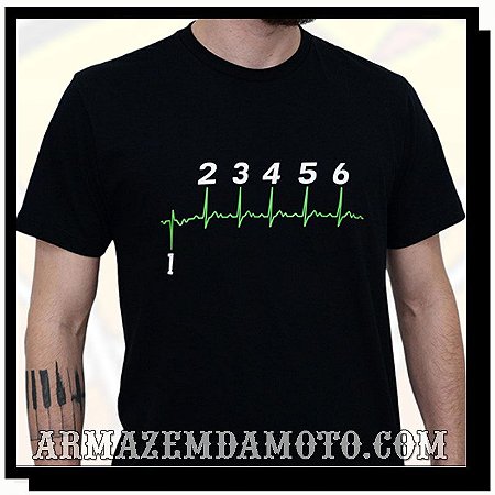 CAMISETA HEARTBEAT MARCHAS MOTOCICLISMO PRETA