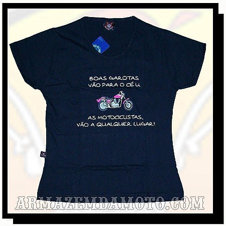 CAMISETA BABY LOOK FEMININA MOTOCICLISMO "BOAS GAROTAS"