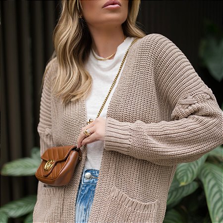 Cardigan Tricot Bolsos Xis Cappuccino - Comphy Wear