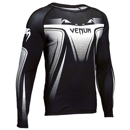 Rashguard Lycra Venum  NO GI Preto/Branco Manga Longa