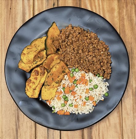 Patinho moído, arroz integral colorido e lascas de abóboras rústicas 300g