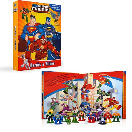 Brinquedo Liga da Justiça com 12 Bonecos Livro e Cenário Gigante
