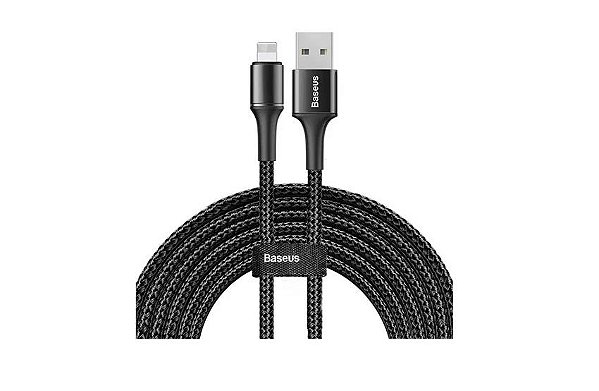 Cabo compatível iPhone Lightning Nylon Led  Baseus 3 Metros