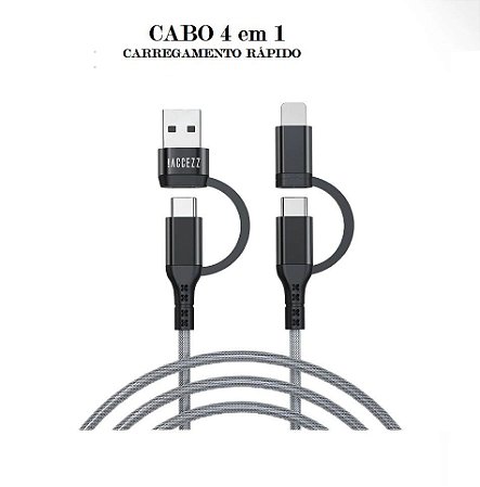 Cabo 4 x1, Ligthing x tipo c x usb-A Carregamento compatível