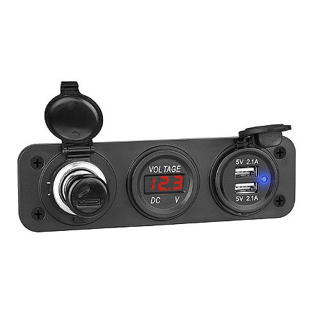 Tomada painel 12v Usb 5V+ Voltímetro + ISQUEIRO carro lancha