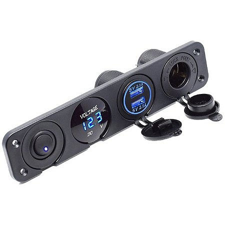 Tomada 12/24V Usb voltimetro interruptor barco/lancha carro
