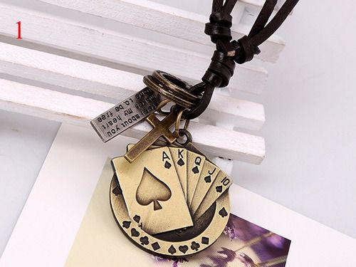 Colar Pingente Vintage  Royal Flush Poker cartas baralho