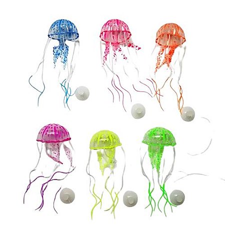 kit 2 Água Viva Medusa Fluorescente Enfeite Silicone Aquário