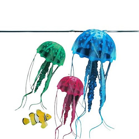 kit 3 Água Viva Medusa Fluorescente Enfeite Silicone Aquário