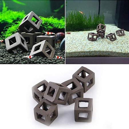 kit 5 Enfeite cubo Cerâmica Decoração Aquário Camarão  Peixe