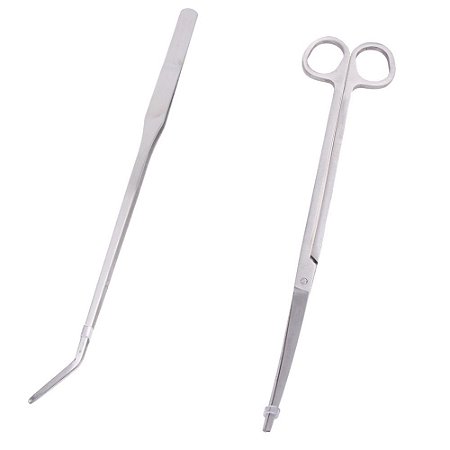 Kit Tesoura e Pinça Aço Inox, Aquário Plantado Ou Terrário