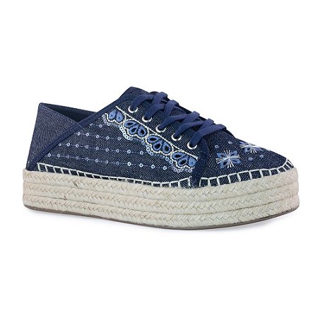 Tênis Salto Corda Tripla Jeans Bordado e Lantejoulas - 393004 - Miss Shoes  Loja de Calçados Femininos
