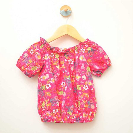 Top bufante - estampa floral com bichinhos