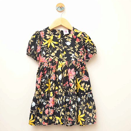 Vestido manga curta estampado floral colorido