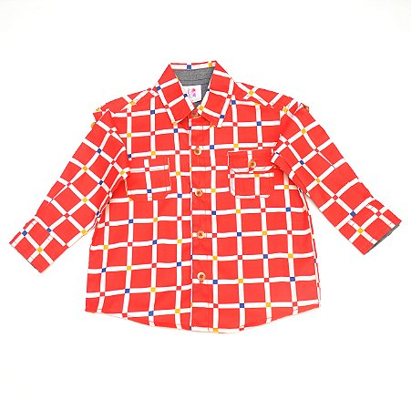 Camisa manga longa - quadrados vermelho