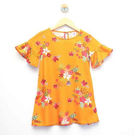 Vestido manga sino com babado
