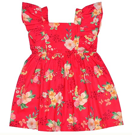 Vestido Manga babado - Cereja