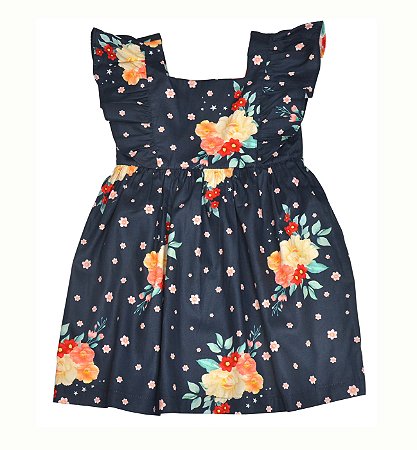 Vestido manga babado - azul marinho