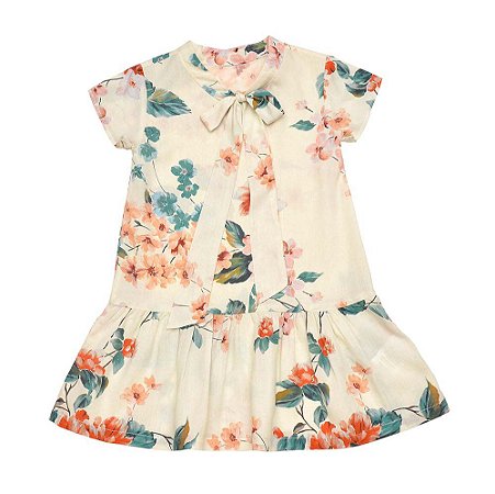 Vestido manga curta laço
