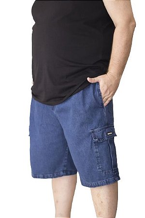 Bermuda Cargo Slagbaai e Plus Size Jeans Grosso 11oz Cintura de Elástico até (175cm)Ref 904