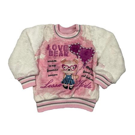 Blusa Menina Ursa Balão Rosa Lessa Kids