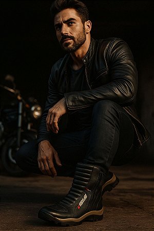 Bota motociclista couro legítimo com altura 9cm