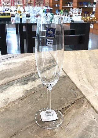JOGO TAÇAS CHAMPAGNE CRISTAL TITÂNIO BOHEMIA -  CX 6 PÇS