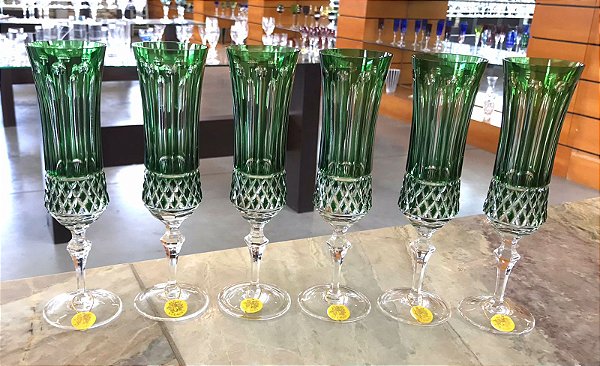 JOGO TAÇAS CHAMPAGNE CRISTAL STRAUSS - COR VERDE - CX 6 PCS
