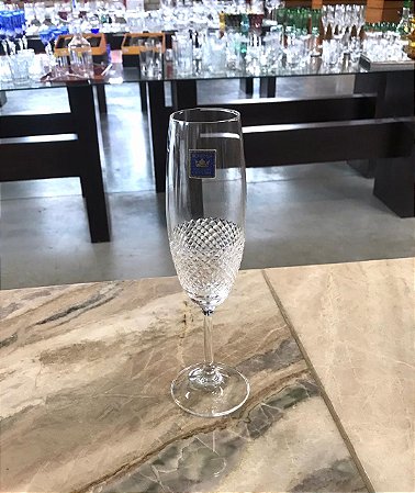 JOGO TAÇAS CHAMPAGNE CRISTAL TITÂNIO BOHEMIA LAP. 050 - CX 6 PÇS