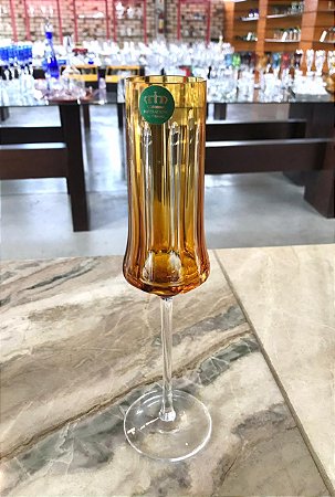 JOGO TAÇAS CHAMPAGNE CRISTAL IMPERATTORE BY STRAUSS  - COR AMARELO- CX 6 PÇS