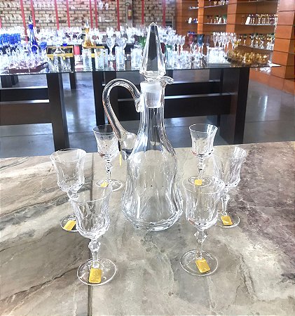 LICOREIRA + 6 TAÇAS LICOR CRISTAL  STRAUSS - CX 7 PÇS