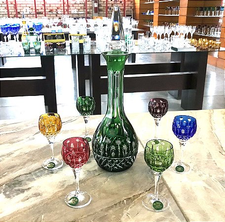 LICOREIRA + 6 TAÇAS LICOR CRISTAL IMPERATTORE BY STRAUSS - COR MISTA- CX 7 PÇS